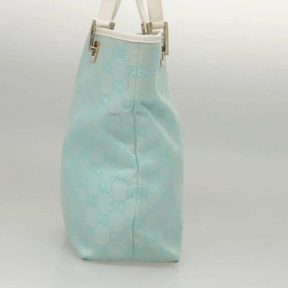 GUCCI GG Canvas Tote Bag Light Blue Gold 002 1099 Auth BA1517 - Picture 12 of 16